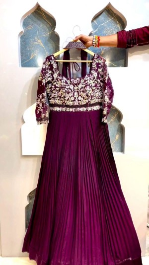 Latest faux georgette maroon gown with dupatta