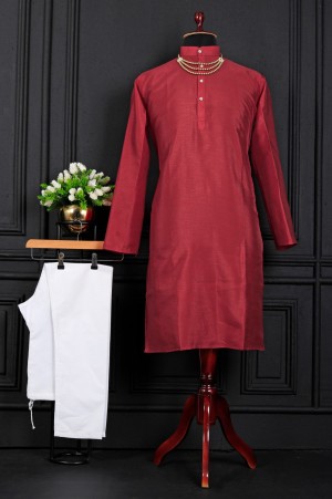 Latest traditional cotton red kurta with pajama