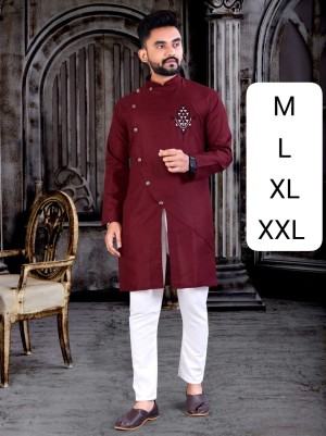 Hand work with stylish butto cotton blue, black, white kurta with pajama