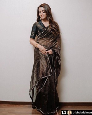 Kollywood Trisha Krishnan organza zari black saree