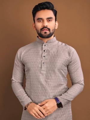 Designer traditional cotton gray kurta with pajama