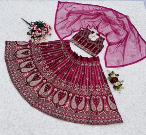 Designer blouse with embroidery full stitched velvet pink lehenga choli