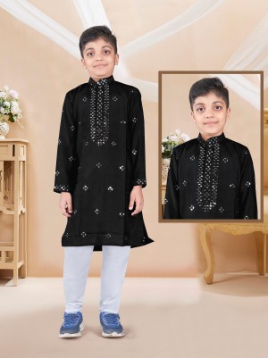 Latest traditional roman silk black kurta pajama