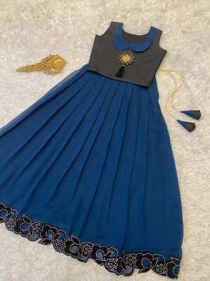 Designer full stitched soft georgette silk blue lehenga choli