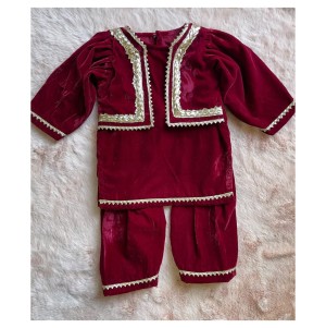 Designer stitched full elastic soft cotton velvet maroon ethnic wear