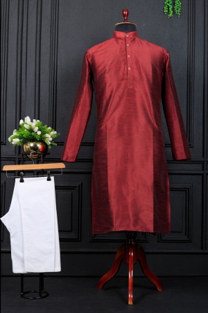 Latest Traditional plain design cotton maroon kurta with pajama