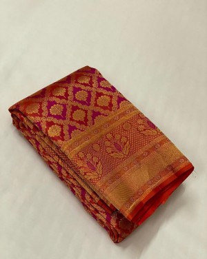 Designer banarasi soft silk orange saree