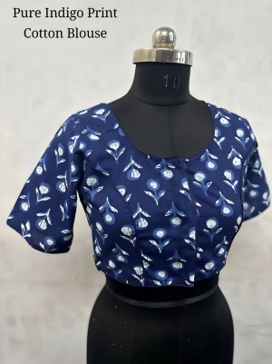 Designer indigo print cotton blue blouse