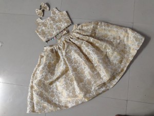 Designer fully stitching soft cotton gold top and skirt