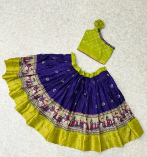 Designer patoda stitched zari silk yellow lehenga choli