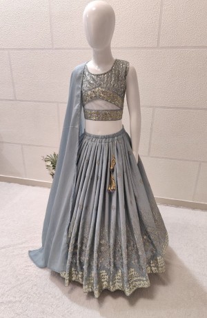 Embroidered beautiful cotton gray lehenga with dupatta