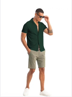 Exclusive half sleeve codroy green shirt