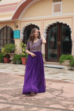 Faux blooming with embroidery zari sequins blue gown