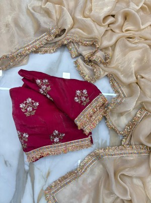 Designer heavy fendy embroidered maroon saree with blouse