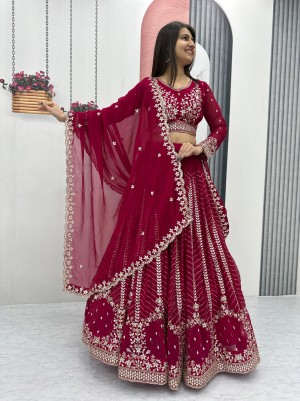 Heavy embroidery fox georgette maroon lehenga choli