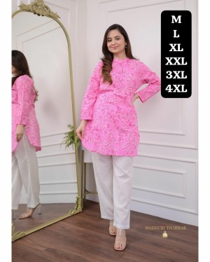 Beautiful print bottom rayon pink kurti