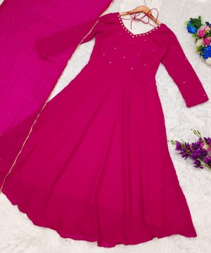 Handwork beautiful beads faux georgette rani anarkali