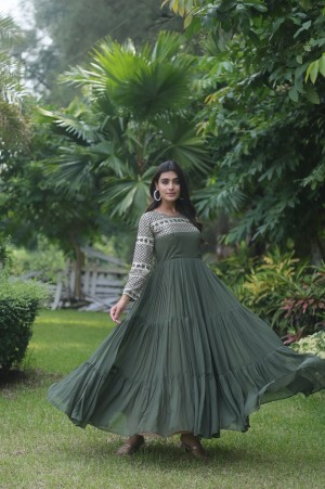 Faux Blooming with embroidery zari sequins mehendi gown