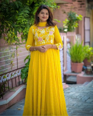 Heavy embroidery thread Sequence micro cotton yellow gown