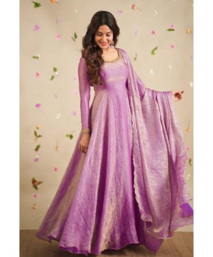 Beautiful fancy embroidery sequence soft silk pink anarkali gown