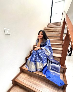 Beautiful designed banarasi soft silk blue saree