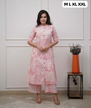 Beautiful printed designer rayon cotton pink kurti pajama