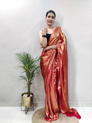 Beautiful trending shimmer banglori satin silk red saree