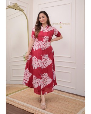 Beautiful heavy jaipuri printed Cotton red one piece