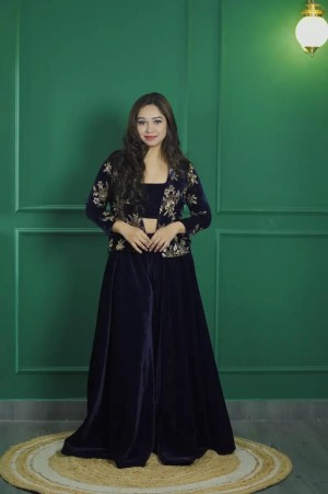 Designer solid plain embroidery thread velvet black three pieces set