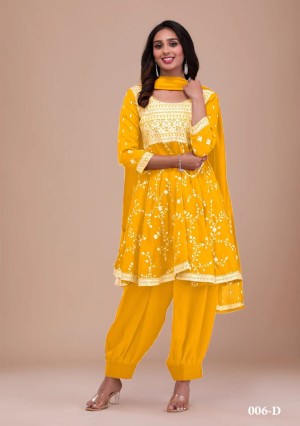 Designer sequence embroidery vichitra silk yellow dress