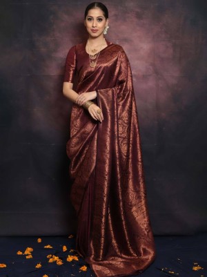 Beautiful designed rich pallu pure silk coffee saree