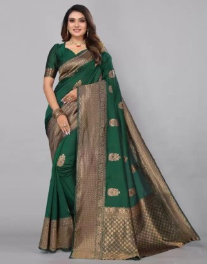 Beautiful rich pallu jacquard soft lichi silk green saree