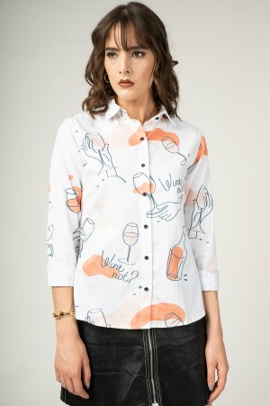 Beautiful full sleeve digital print rayon blue shirt