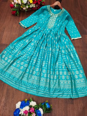 Beautiful designer embroidery heavy rayon green gown