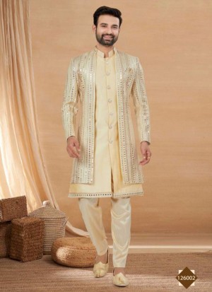 New Embroidery Pure Silk With Mirror Jacket Kurta Pajama