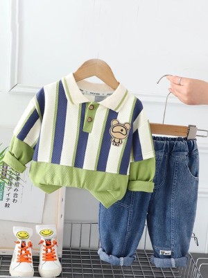 Style Korean Printed Imported Green Sweatshirt With Baggy Denims