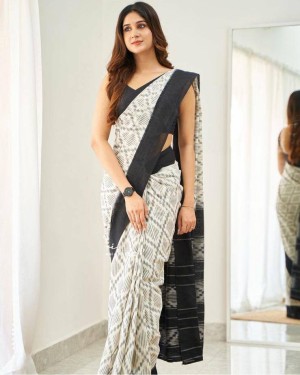 Latest digital printed plain linen black saree