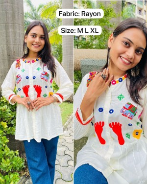 Embroidery latest cotton flex and rayon rani tops