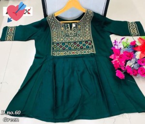 Designer full stitched heavy embroidery rayon green western top