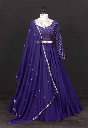 Beautiful sequence lace border stitched georgette purple lehenga choli dupatta