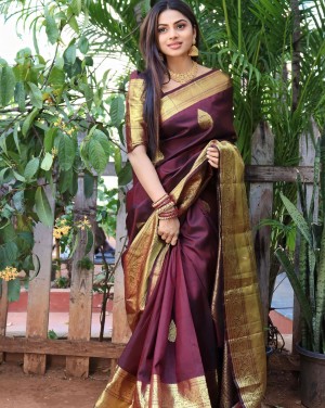 Exclusive beautiful rich pallu jacquard border wine saree
