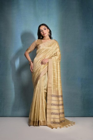Traditional weaving soft khadi raw silk chiku saree