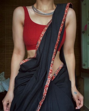 Digital printed beautiful chanderi cotton black saree