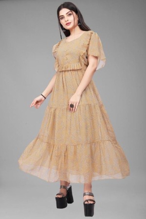 Beautiful designer georgette long chiku maxi dress