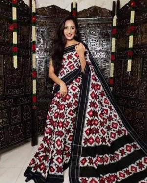 Digital printed plain linen beautiful designer black saree