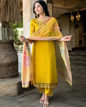 Heavy embroidery roman silk latkan micro cotton yellow top bottam dupatta