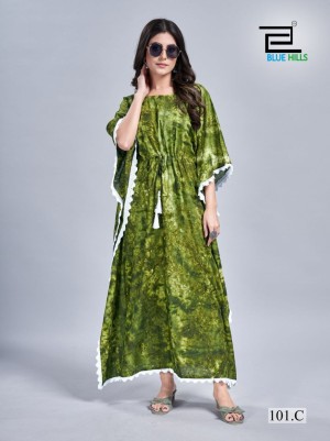 Beautiful designer printed kaftan heavy rayon rani dress