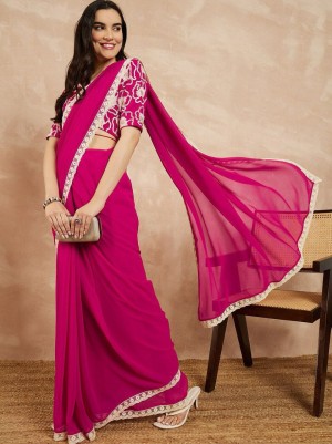 Beautiful unstich embroidery georgette silk yellow saree