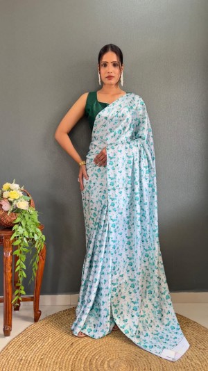 Beautiful represent unstitched satin silk sky blue saree