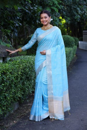 Maheshwari tissue weaving zari woven border sky blue saree saree